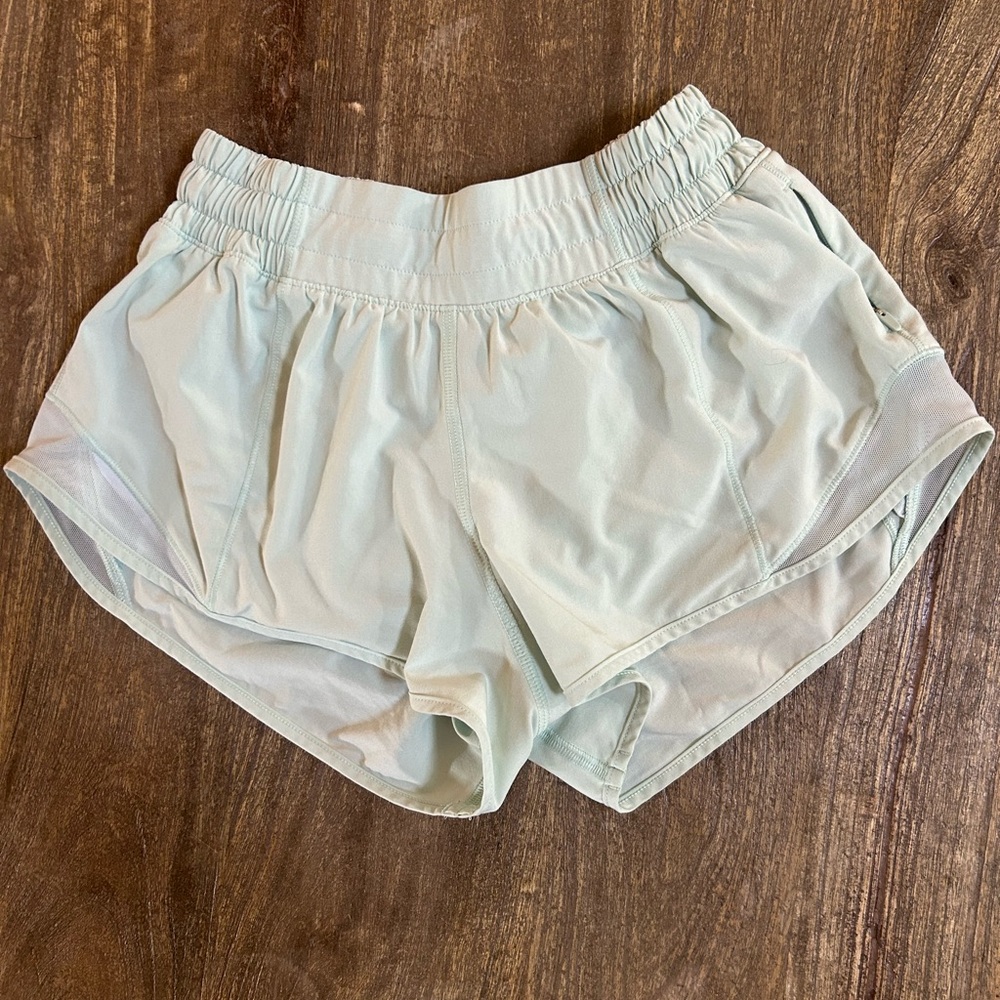Light blue/green Lululemon Hotty Hot Shorts
